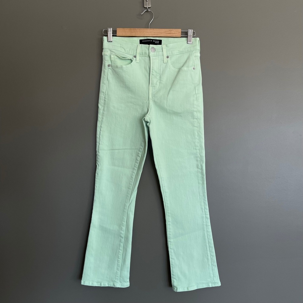 Veronica Beard Carly‎ Kick Flare Jean 26 Pistachio Green Stretch High Rise Chic - Picture 5 of 16